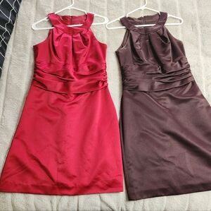 Bridesmaid dresses, red size 10, brown size 6. White is flower girl dress.